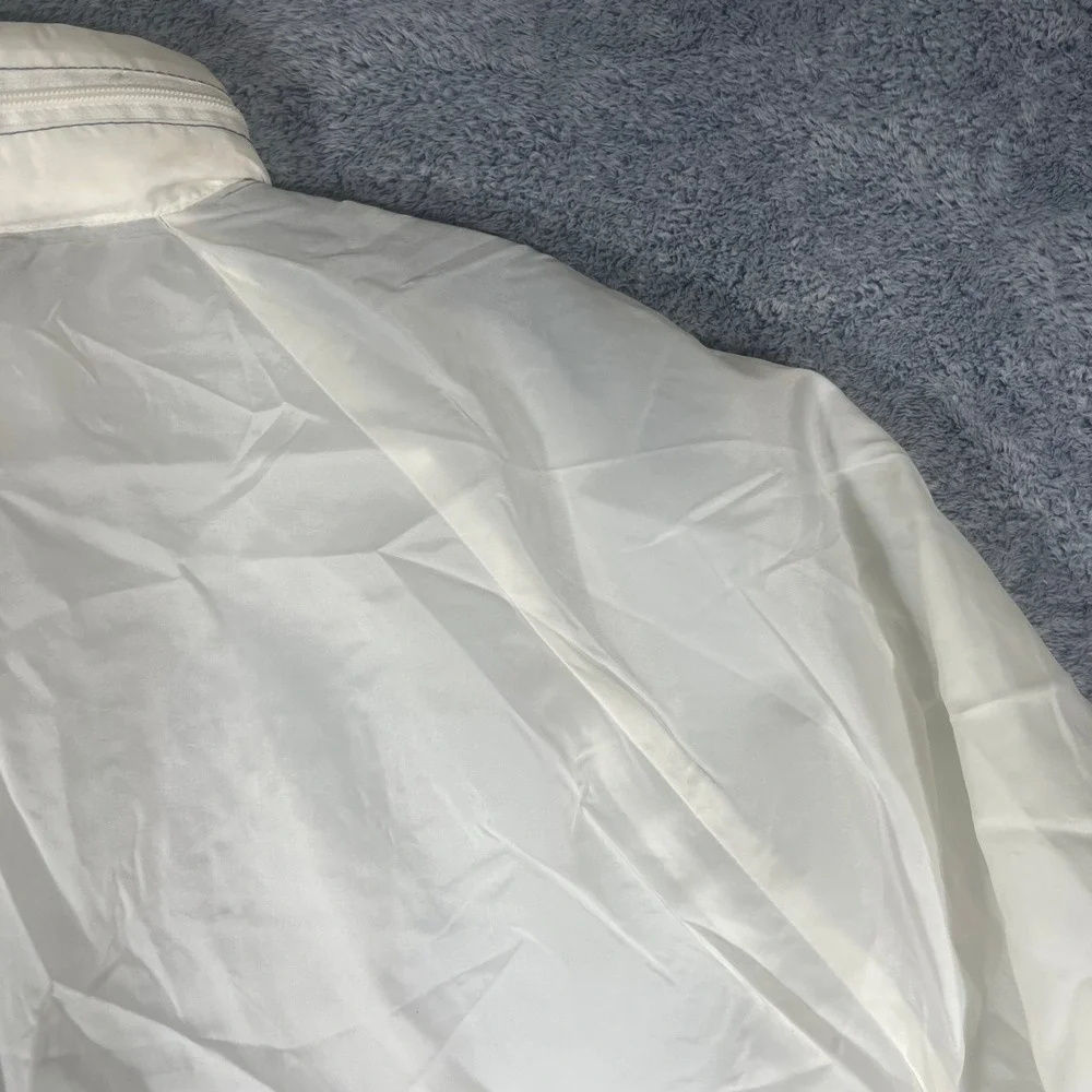 Vintage Sears‎ White Nylon Windbreaker Jacket Large Full Zip Hidden Hood Mens